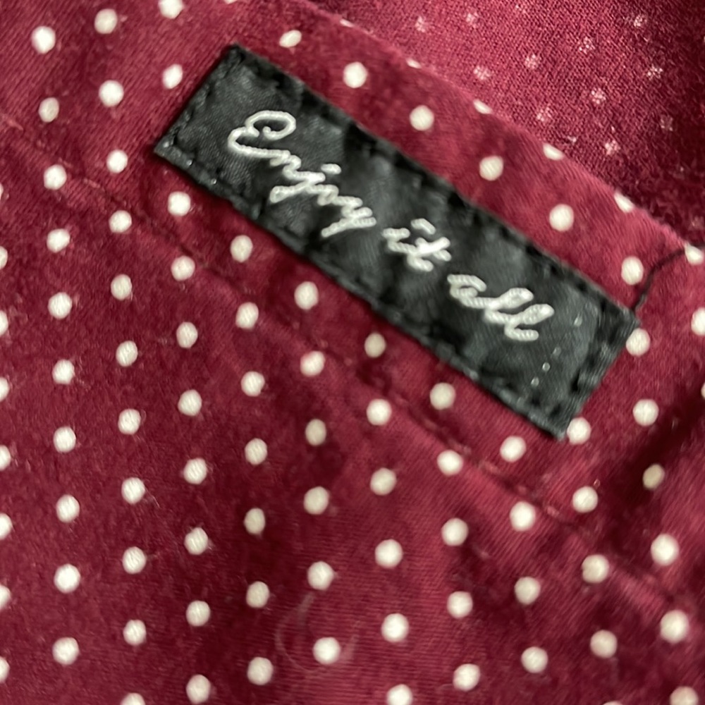 Denim & Flower Burgundy with White dots long sleeve Button Down- Large - Picture 9 of 13